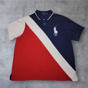 Ralph Lauren Polo Shirt Custom Fit Big Pony Red White Blue Size 2XL XXL Striped
